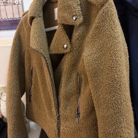 ZARA Woman Teddy Moto Jacket – Size S – Camel - Picture 3 of 4